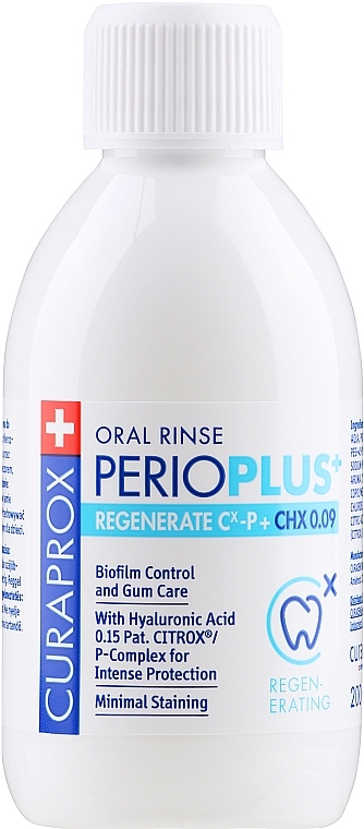 Pflegende und regenrierende Mundspülung mit Hyaluronsäure und 0,09% Chlorhexidin-Konzentration - Curaprox PerioPlus+ — Bild N1