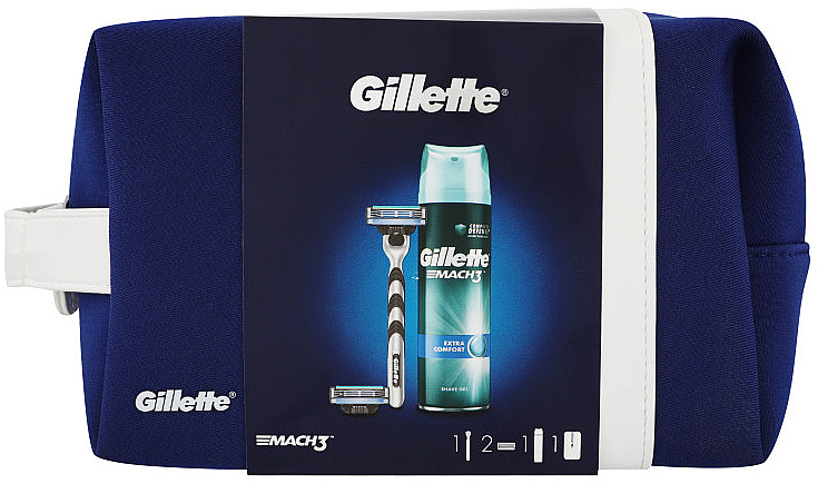 Gesichtspflegeset - Gillette Mach 3 Extra Comfort (Rasiergel 200ml + Rasierer + Rasierklingen 2 St. + Kosmetiktasche) — Bild N1