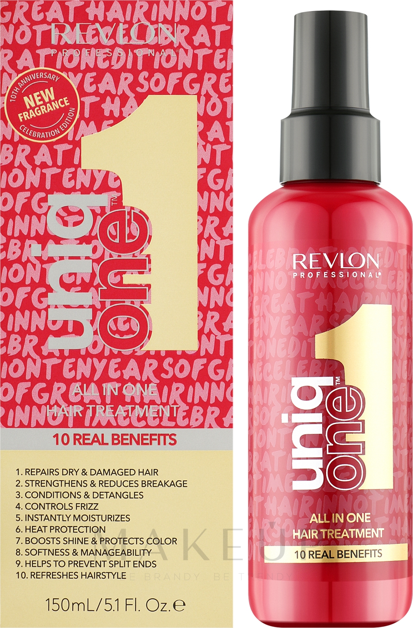 10in1 Reparierende Anti-Frizz Haarmaske mit Hitzeschutz in Sprayform - Revlon Professional UniqOne Hair Treatment Celebration Edition — Bild 150 ml