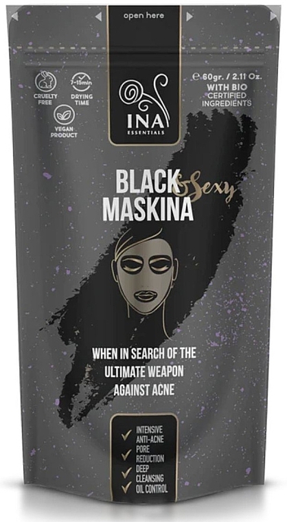 Tonmaske für Gesicht mit Aktivkohle - Ina Essentials Black Maskina — Bild N1