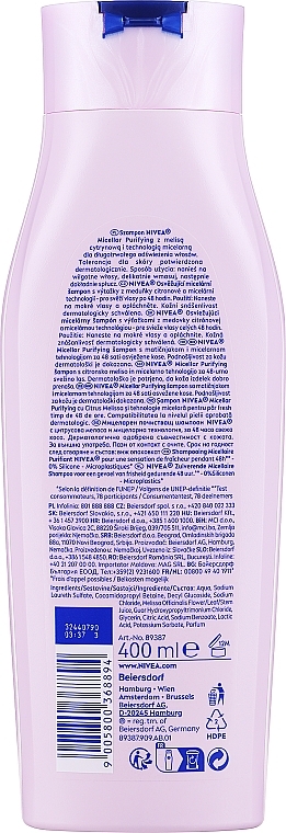 Mizellenshampoo für die tägliche Haarwäsche - Nivea Micellar Purifying 48 Freshness Shampoo  — Bild N1