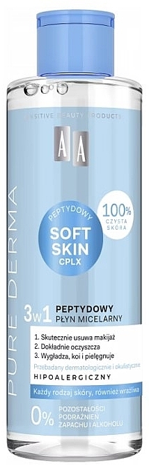 Peptid-Mizellenflüssigkeit für das Gesicht 3in1 - AA Cosmetics Pure Derma  — Bild N1