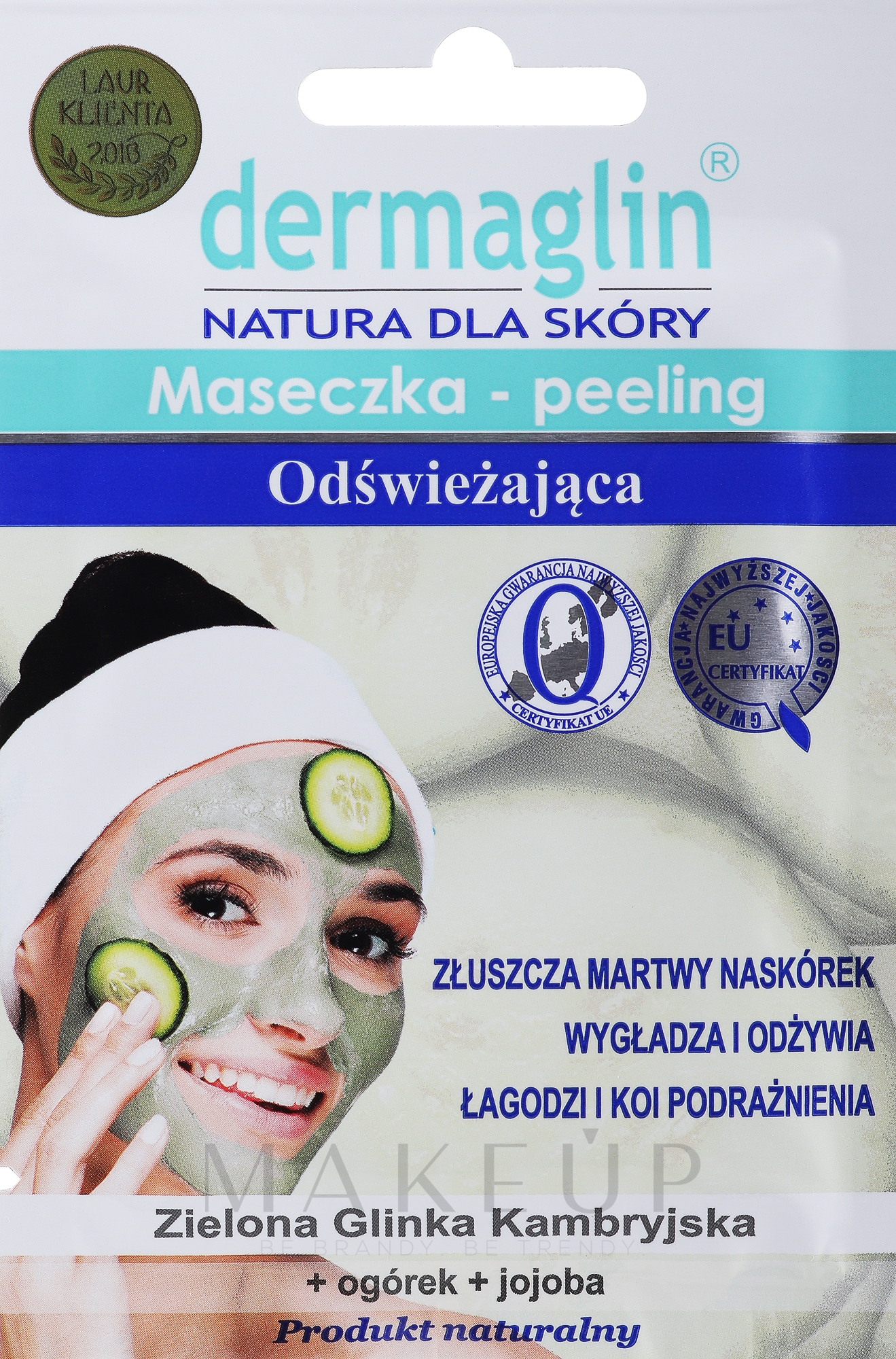 Erfrischende Peelingmaske für das Gesicht mit mineralischem Ton, Jojobaöl und Gurke - Dermaglin — Bild 20 g