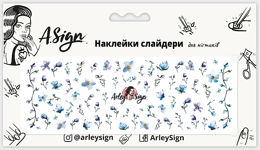 Dekorative Nagelsticker Blaue Blumen - Arley Sign — Bild N1