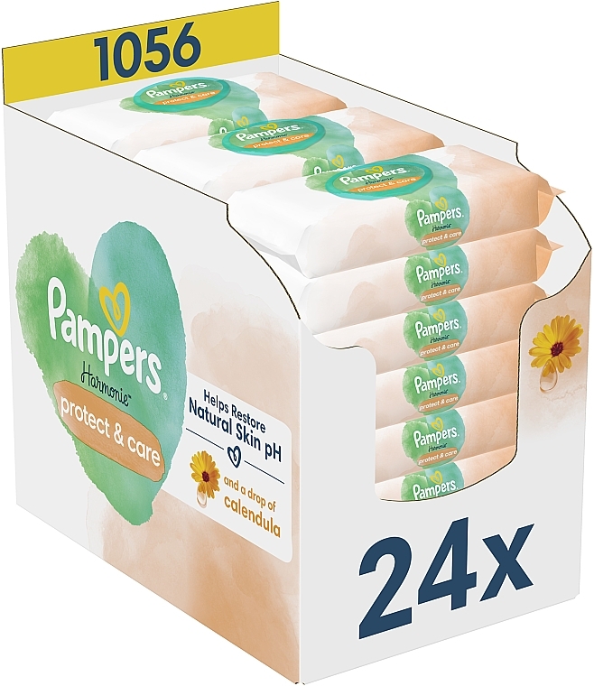 Baby-Feuchttücher mit Ringelblume 1056 St. - Pampers Harmonie Protect&Care Baby Wipes  — Bild N1