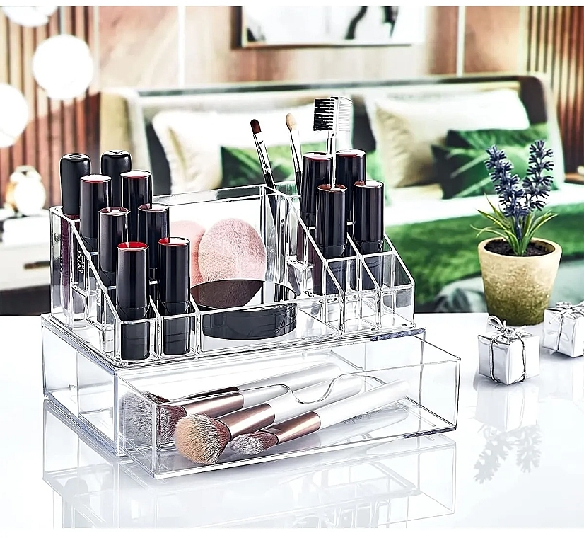 Kunststoff-Organizer für Kosmetik mit einer Schublade 22,5 x 12,5 x 13,8 cm transparent (ohne Inhalt) - BoxUp — Bild N4
