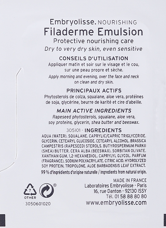 Philaderm-Emulsion für trockene Haut - Embryolisse Laboratories Filaderme Emulsion (Probe)  — Bild N2