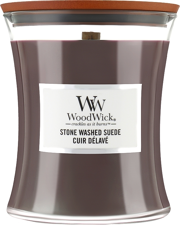 Duftkerze im Glas - WoodWick Hourglass Candle Stone Washed Suede — Bild N1