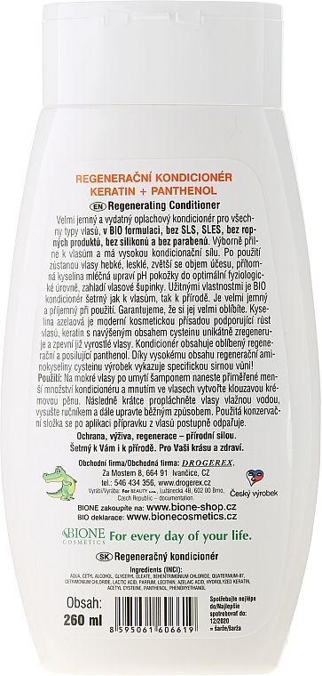 Regenerierende Haarspülung mit Keratin und Panthenol - Bione Cosmetics Keratin + Panthenol Regenerative Conditioner — Bild N2