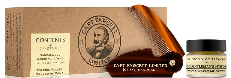 Schnurrbartpflegeset für Männer - Captain Fawcett Sandalwood (Schnurrbartwachs 15ml + Schnurrbartkamm) — Bild N1