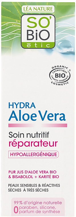 Gel für empfindliche und trockene Haut - So'Bio Etic Hydra Aloe Vera Hypoallergenic & Nourishing Repair Care — Bild N1