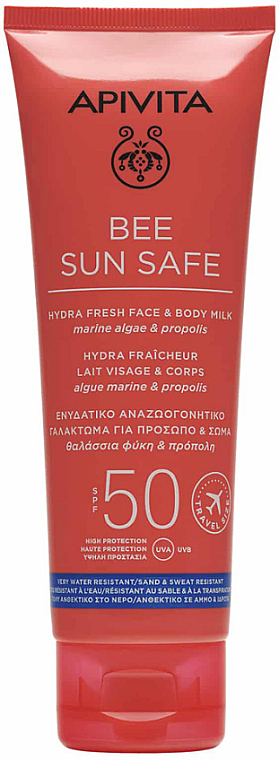 Feuchtigkeitsspendende Sonnenmilch - Apivita Bee Sun Safe Hydra Fresh Face & Body Milk SPF50 Travel Size — Bild N1