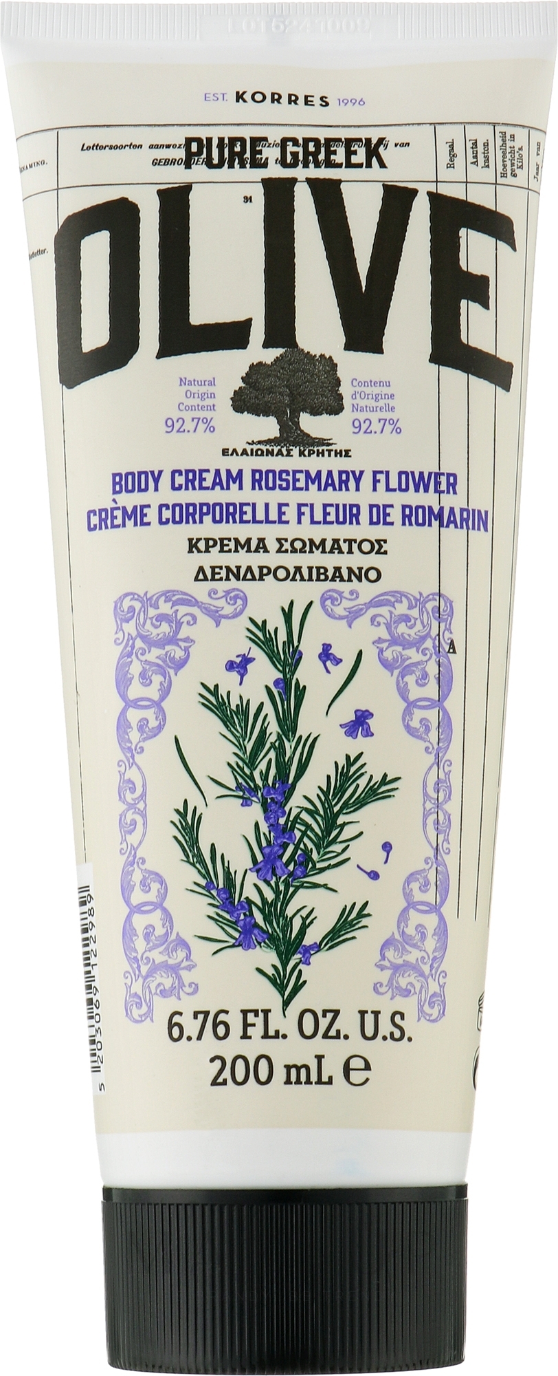 Körpercreme Rosmarin - Korres Pure Greek Olive Body Cream Rosemary Flower — Bild 200 ml