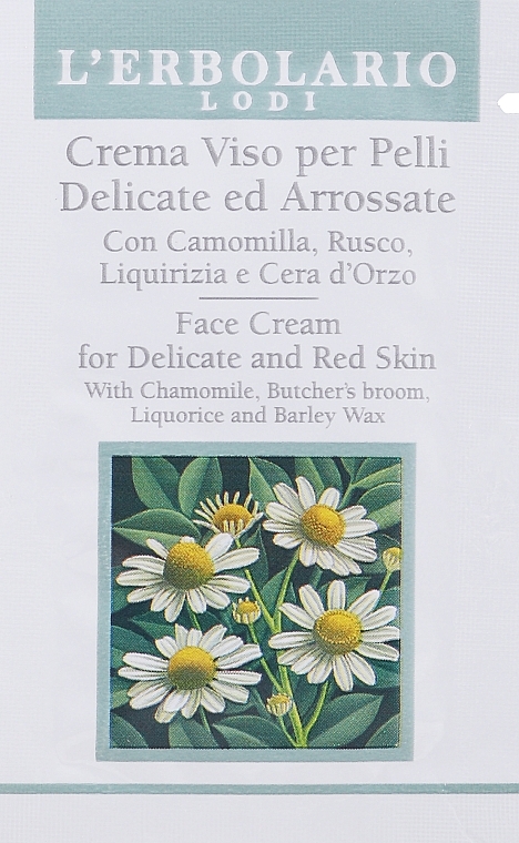 Creme für empfindliche Haut mit Kamille, Nadeln und Süßholz - L'Erbolario Crema Viso per Pelli Delicate ed Arrossate Con Camomilla/Rusco/Liquirizia (Probe) — Bild N1