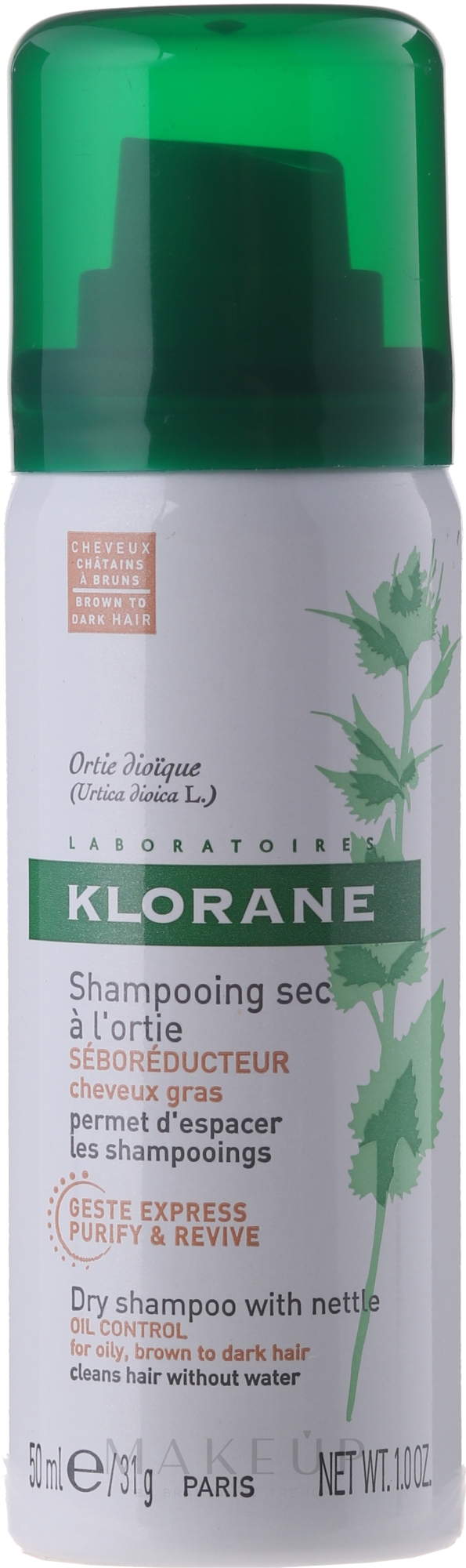 Trockenshampoo mit Brennnesselextrakt für fettiges Haar - Klorane Nettle Sebo-Regulating Dry Shampoo for Oily Hair — Bild 50 ml