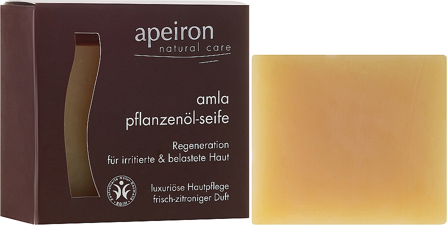 Regenerierende Pflanzenöl-Seife für irritierte und belastete Haut - Apeiron Amla Plant Oil Soap — Bild N1