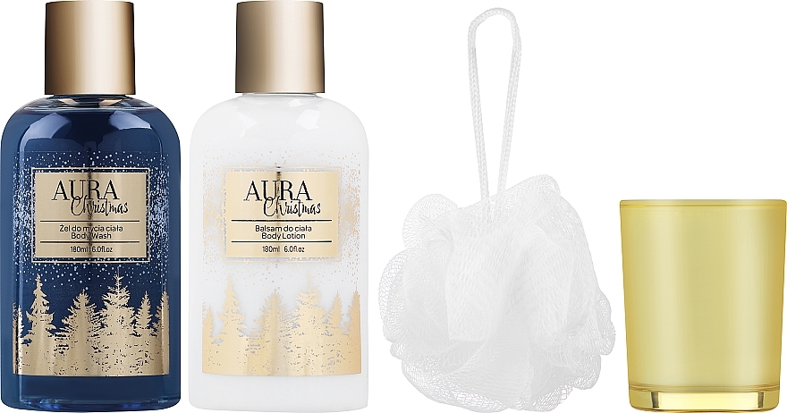 Körperpflegeset - Aura Cosmetics Christmas Bath Set (Duschgel 180ml + Körperlotion 180ml + Duftkerze 1 St. + Badeschwamm 1 St.) — Bild N3
