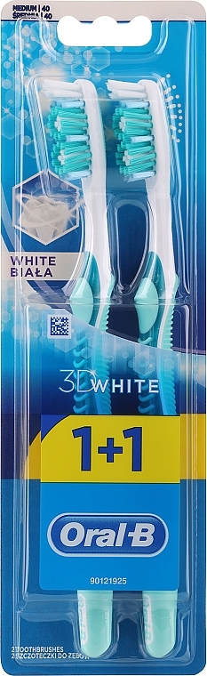 Zahnbürsten-Set 40 mittelhart türkis-blau - Oral-B 3D White 40 Medium 1+1 — Bild N1