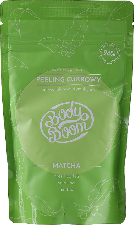 Anti-Cellulite Zuckerpeeling für den Körper mit Matcha, grünem Kaffee, Spirulina und Menthol - BodyBoom Body Scrub — Bild N1