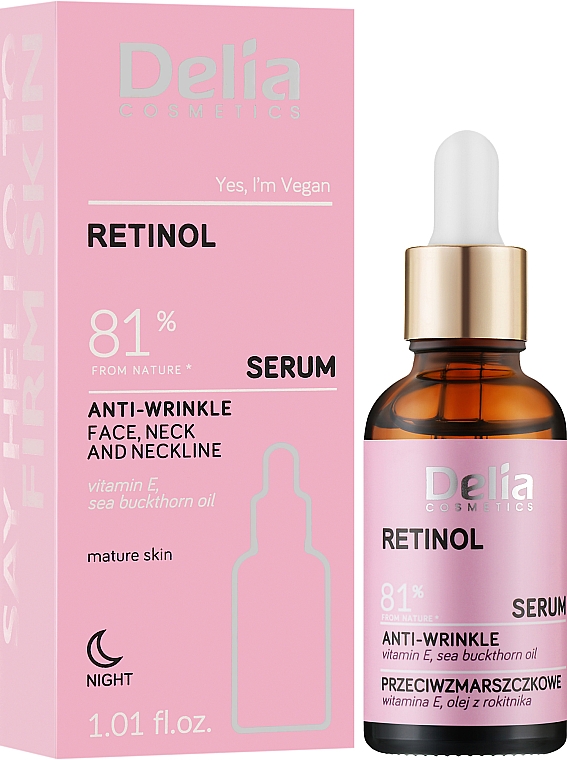 Anti-Falten Serum mit Retinol für Gesicht, Hals und Dekolleté - Delia Retinol Serum — Bild N2