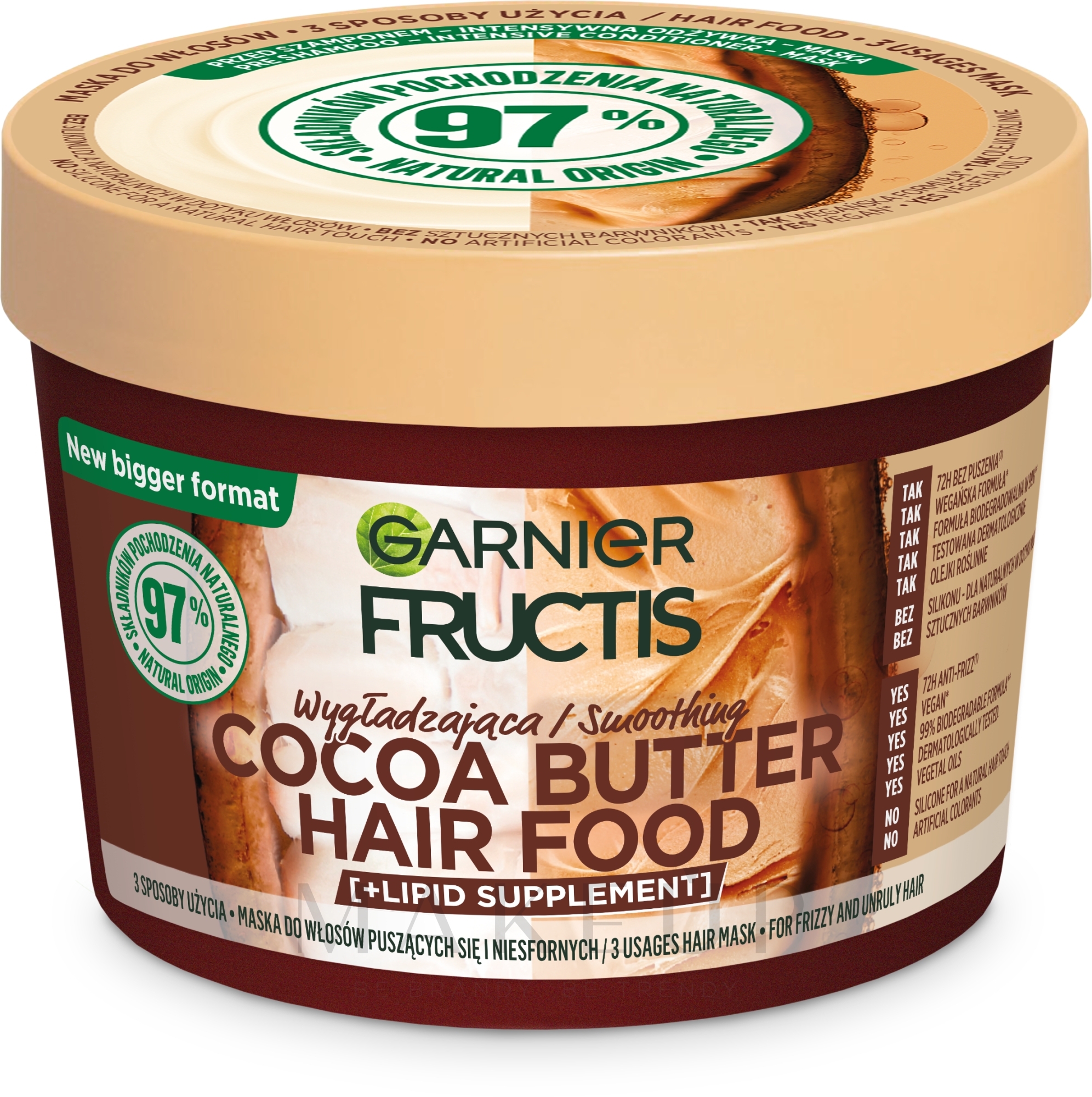 Glättende Anti-Frizz Maske für widerspenstiges Haar mit Kakaobutter - Garnier Fructis Cocoa Butter Hair Food Smoothing — Bild 400 ml
