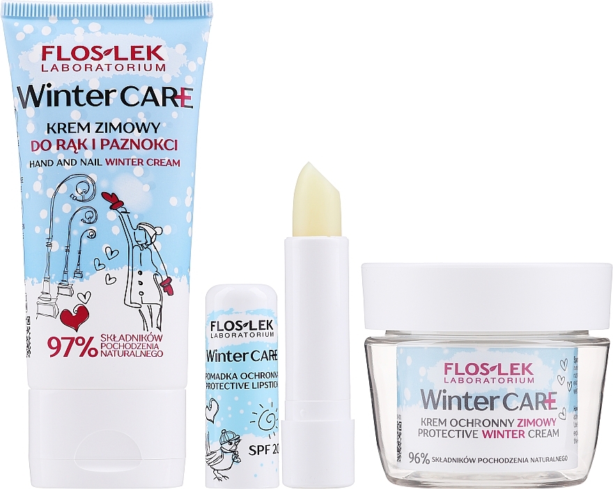 Gesichtspflegeset - Floslek Winter (Gesichtscreme 50ml + Schützende Wintercreme für Hände und Nägel 50ml + Schützender Lippenbalsam 3.6g) — Bild N2