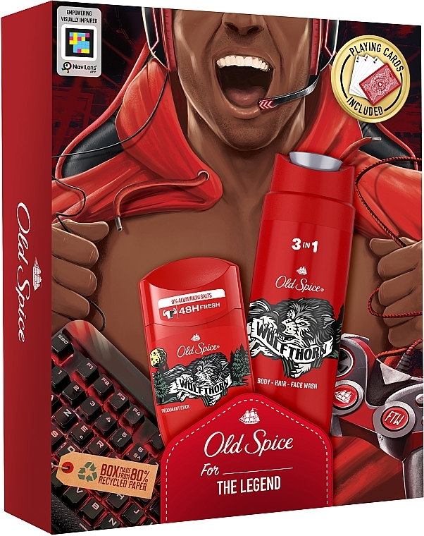 Körperpflegeset - Old Spice The Legend Wolfthorn (Duschgel 250ml + Deostick 50ml + Karten) — Bild N1