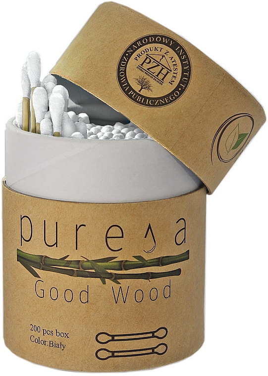 Wattestäbchen aus Bambus in Box weiß - Puresa Good Wood — Bild N1