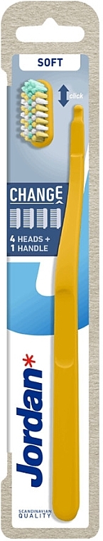Zahnbürste weich mit 4 Ersatzbürstenköpfen, gelb - Jordan Change Soft — Bild N1