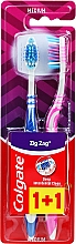 Zahnbürste mittel Zig Zag rosa, blau 2 St. - Colgate Zig Zag Plus Medium Toothbrush — Bild N1