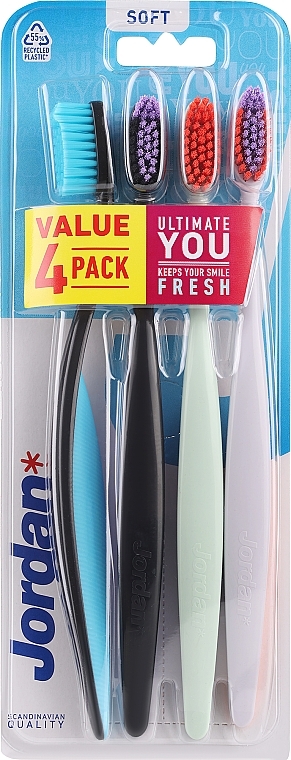 Zahnbürsten weich 4 St. blau + schwarz + mint + weiß - Jordan Ultimate You Soft Toothbrush  — Bild N1