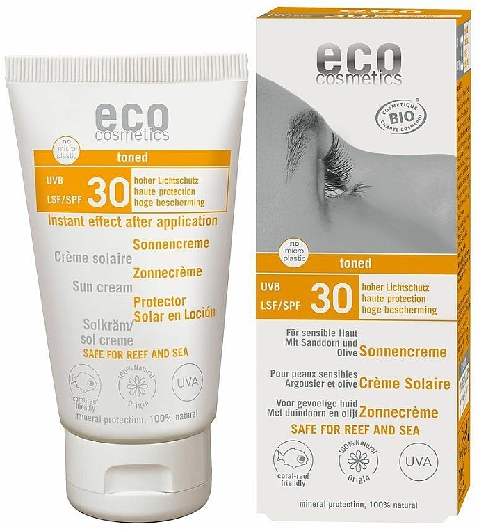 Getönte Sonnenschutzcreme für empfindliche Haut mit Sanddorn- und Olivenöl SPF 30 - Eco Cosmetics Sonne SLF 30 Getoent — Bild N1