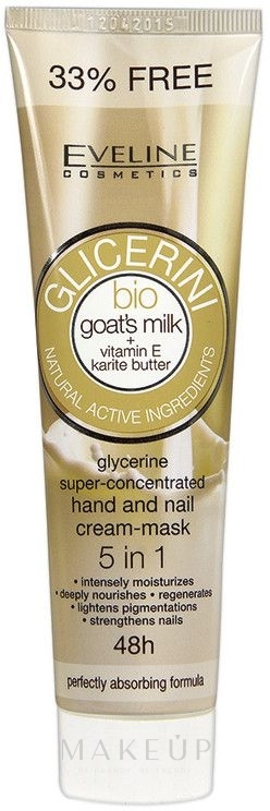 Hochkonzentrierte Hand- und Nagelcreme-Maske mit Glycerin 5 in 1 - Eveline Cosmetics Glicerini Bio — Bild 100 ml