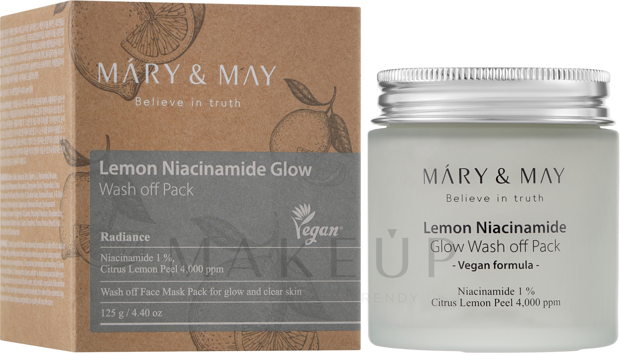 Reinigungsmaske mit Niacinamid - Mary & May Lemon Niacinamide Glow Wash Off Pack — Bild 125 g