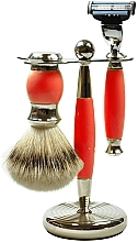 Set - Golddachs Finest Badger, Mach3 Polymer Red Chrom (sh/brush + razor + stand) — Bild N1