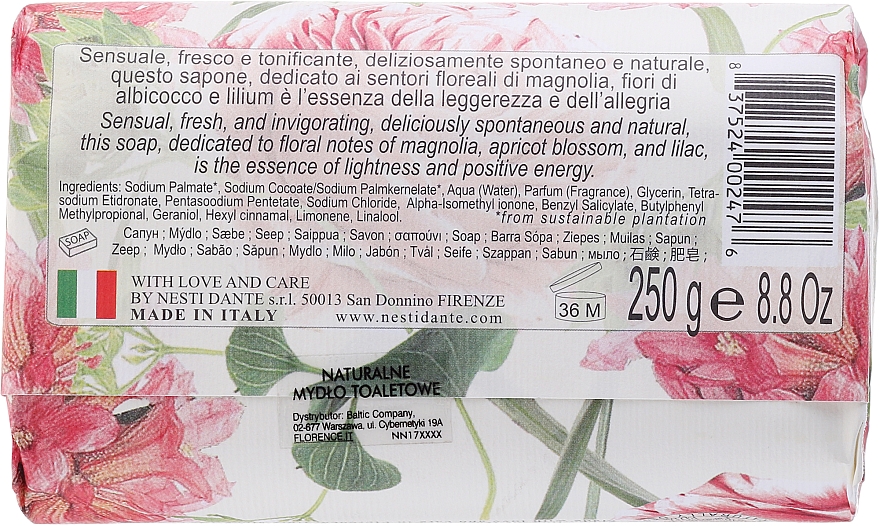 Naturseife Pisa - Nesti Dante Natural Soap White Magnolia, Apricot Blossom & Lilium Dolce Vivere Collection — Bild N2