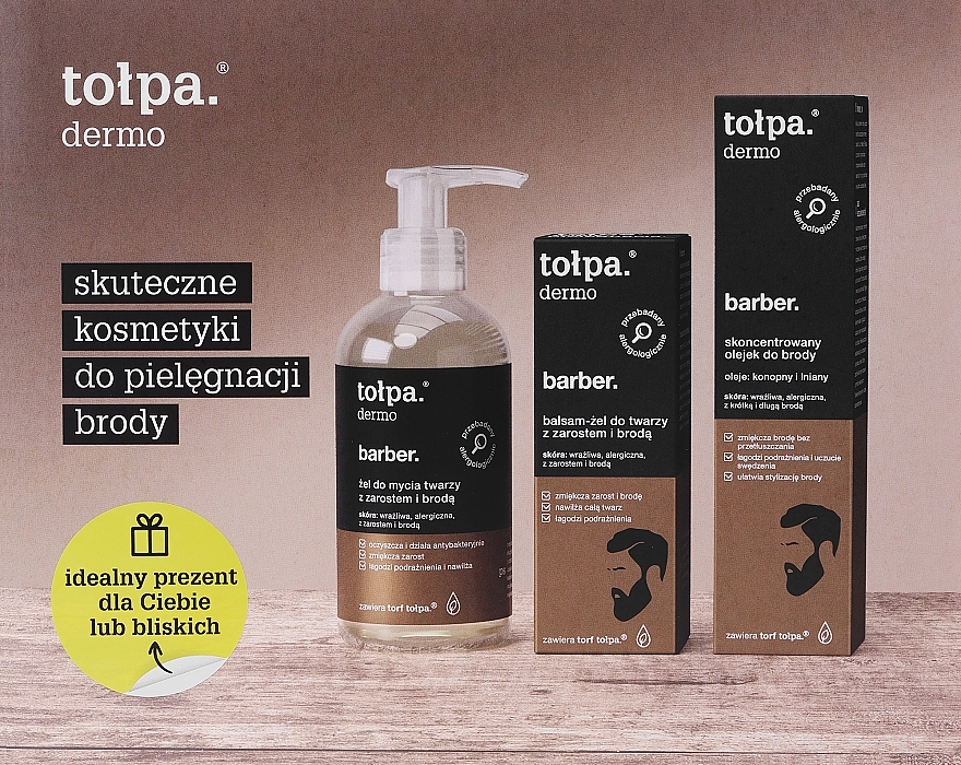 Set - Tolpa Dermo Men Barber Set (Gesichtswaschgel/150ml + Gesichtsbalsam/75ml + Bartöl/40ml) — Bild N1