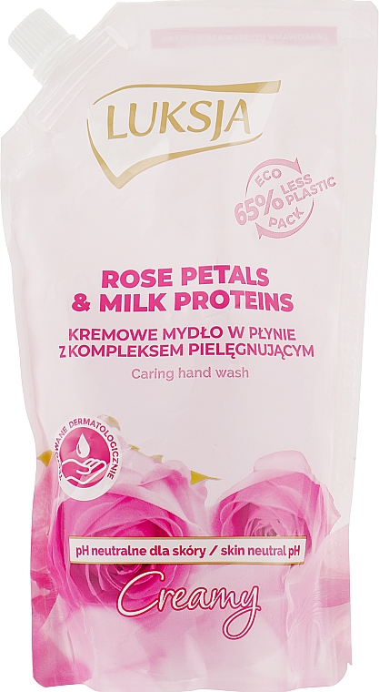 Cremige Flüssigseife mit Rosenblättern und Milchproteinen - Luksja Creamy Rose Petal & Milk Proteins (Doypack)  — Bild N1