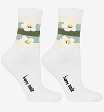 Lange Damensocken mit Gänseblümchen und Streifen, weiß - Moraj — Bild N1