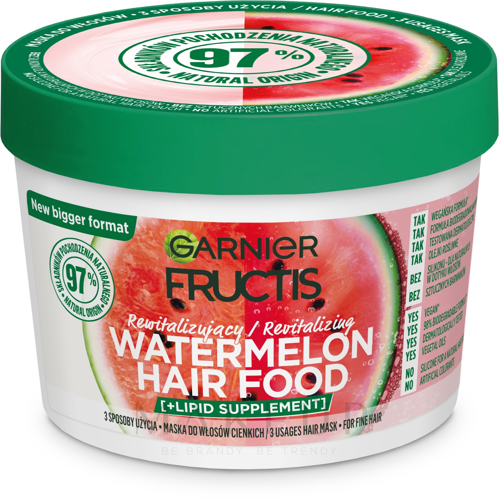 Volumengebende Haarmaske mit Wassermelone - Garnier Fructis Hair Food Plumping Watermelon Mask — Bild 400 ml
