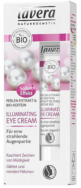 Glättende Creme für eine strahlende Augenpartie mit Perlen-Extrakt und Bio-Koffein - Lavera Illuminating Eye Cream