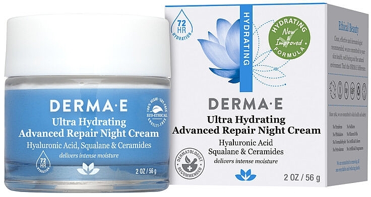 Feuchtigkeitsspendende Nachtcreme mit Hyaluronsäure - Derma E Hydrating Night Cream — Bild N2