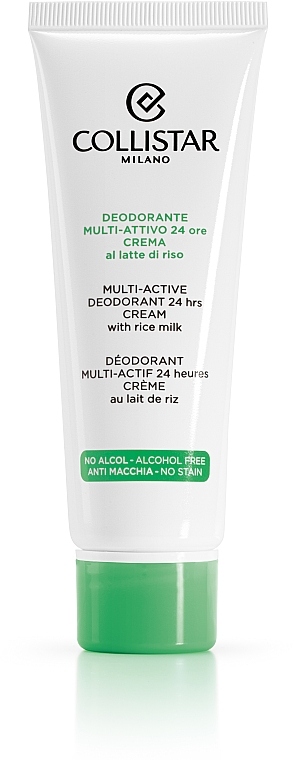 Deo-Creme mit Reismilch ohne Alkohol - Collistar Multi-Active Deodorant 24 Hours Cream