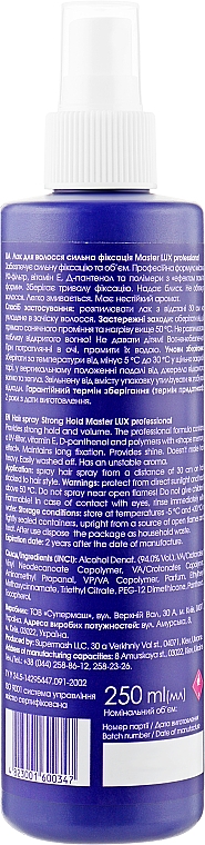 Haarlack starker Halt - Master LUX Professional Strong Hair Spray — Bild N2