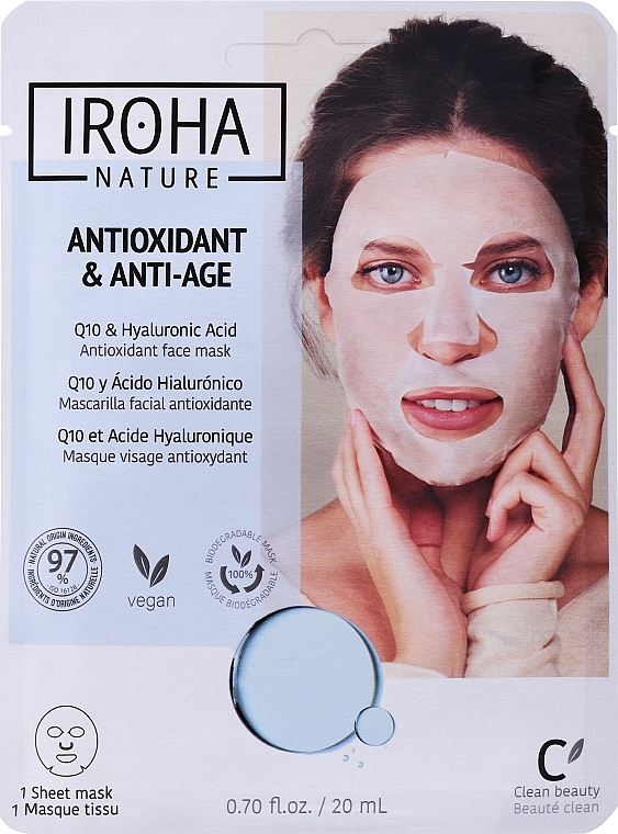 Anti-Falten Tuchmaske mit Hyaluronsäure - Iroha Nature Anti-Wrinkles Q10 Tissue Face Mask — Bild N1