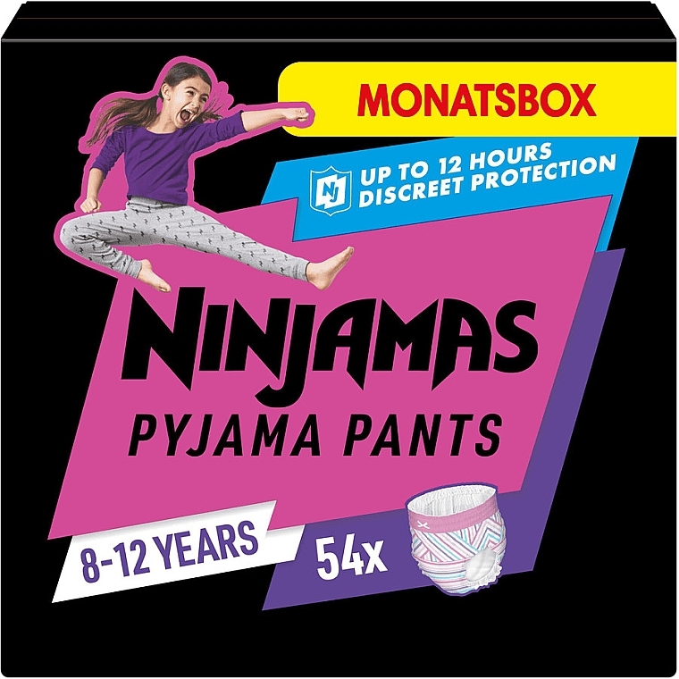Windelhöschen Ninjamas Pyjama Girl Pants 8-12 Jahre (27-43 kg) 54 St. - Pampers — Bild N1