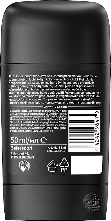 Deostick Antitranspirant für Männer - Nivea Men Black & White Invisible Fresh 48H Antiperspirant Stick — Bild N2