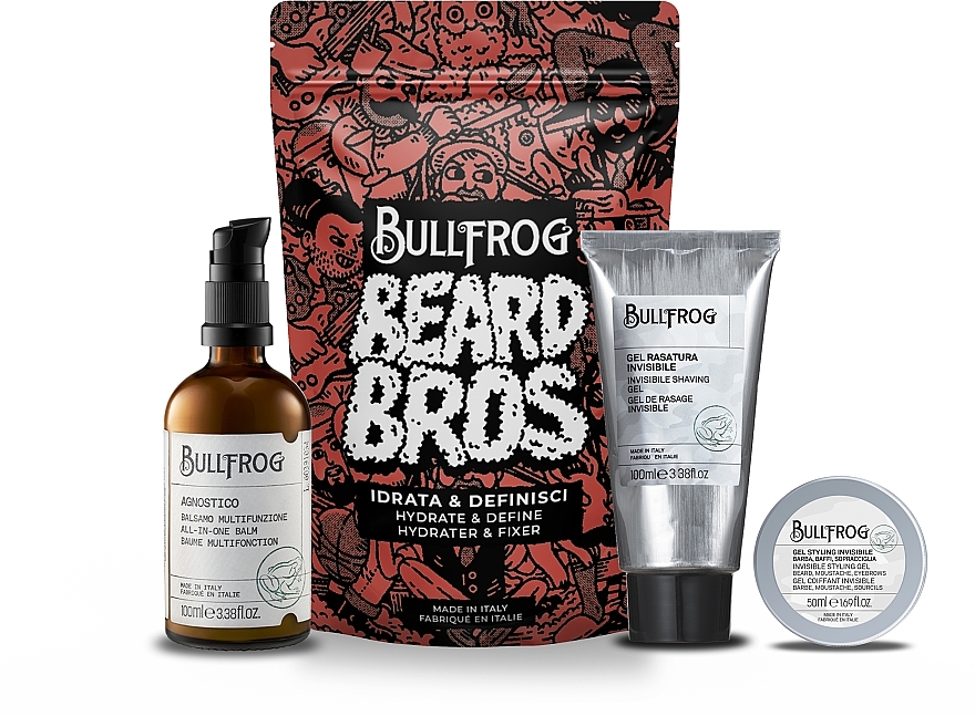 Bartpflegeset - Bullfrog Beard Bros Hydrate & Define Kit (Rasiergel 100ml + Haargel 50ml + Balsam 100ml) — Bild N1
