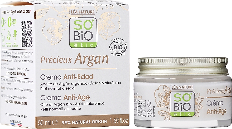 Anti-Aging Gesichtscreme mit Arganöl - So'Bio Etic Precieux Argan Anti-Age Day Cream — Bild N1