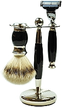 Set - Golddachs Silver Tip Badger, Mach3 Polymer Black Chrom (sh/brush + razor + stand) — Bild N1